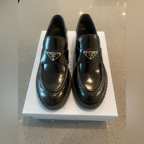 Prada Women’s Chocolate Brushed Loafers - Picture 1 of 9